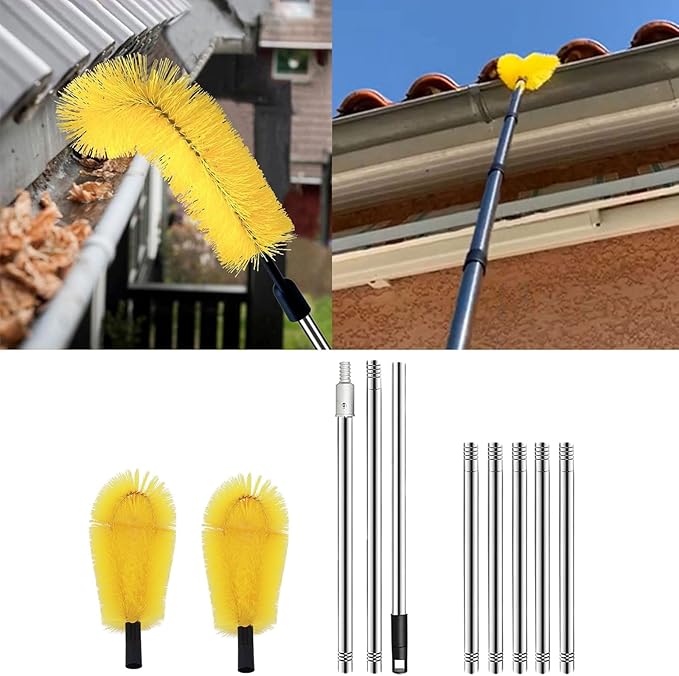 Long Gutter Cleaning Tool from The Ground Gutter Cleaning Tool with Brush Head Drainage Grooves Cleaning Tool