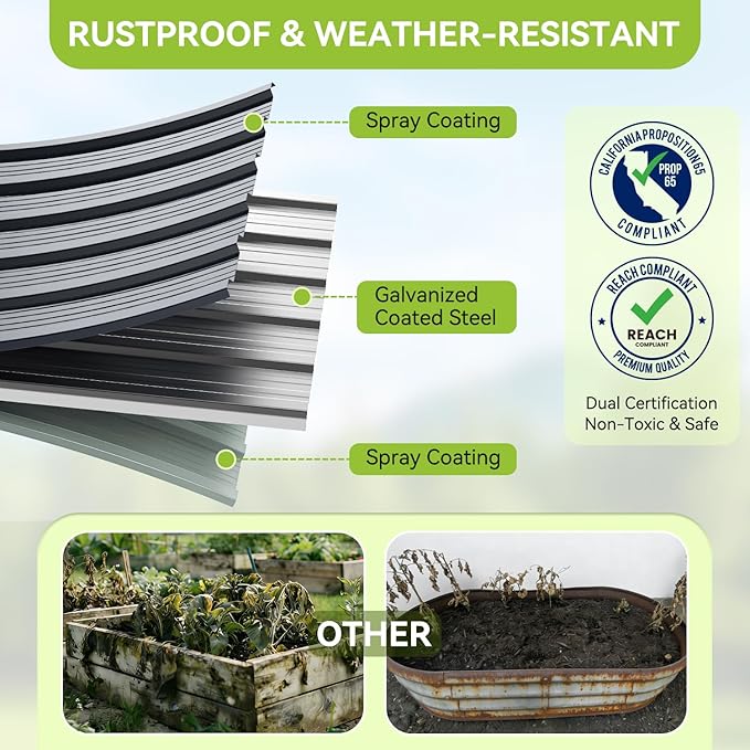 Ohuhu 6x3x1.9 FT Metal Raised Garden Bed Outdoor, Reinforced Deep Root Galvanized Steel Rustproof Planter Box, 100% Non-Toxic, 256 Gal Heavy Duty Tall Raised Beds for Growing Vegetables Flowers Herbs