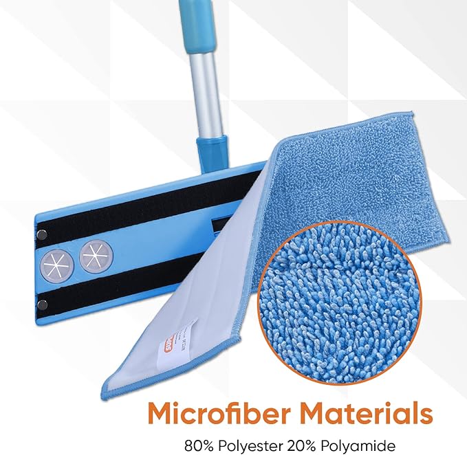 Superio Miracle Mop Set 2 Pack, Microfiber Flat Mop Wet and Dust Mop for Vinyl Plank, Hardwood, Laminate, Tile Flooring, Wall, with Aluminum Telescopic Handle, and Microfiber Mop Pad, Blue