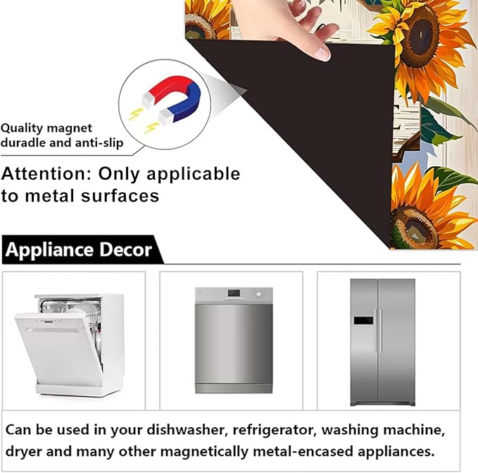 Dishwasher Magnet Cover 23x26 in Country Bless Our Home Sunflower Design on Wooden Board Dishwasher Cover for Kitchen Appliance Decoration Front Panel Sticker Rustic Panel Home Decor Decal