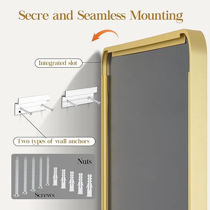 28×36 Gold Bathroom Mirror, Rectangular Bathroom Vanity Mirror for Wall with Rounded Corners & Aluminum Alloy Frame, Tempered-Glass, Modern, Farmhouse, Horizontal/Vertical, Entryway, Bedroom