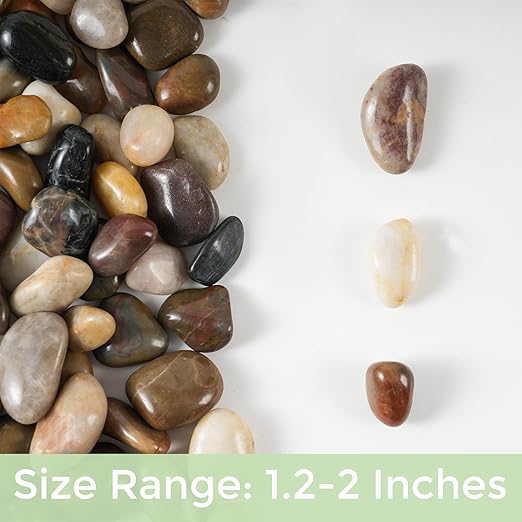 SIDONG 5 lbs Mixed River Rocks, 1.2-2 Inches Highly Polished Pebbles for Indoor Plants, Aquarium Rocks Used in Fish Tank, Decorative Stones for Plants, Vases, Home Décor, Crafting, Garden Landscaping