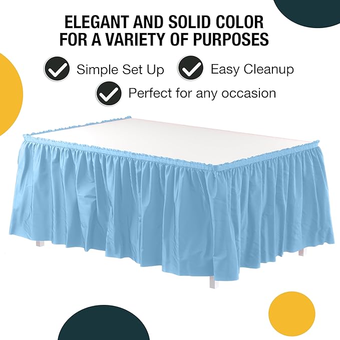 Exquisite Ruffle Table Skirt Light Blue 2 Pack 14 Ft Long Table Skirts for Rectangle Tables 6ft Plus or Round Tables Skirts with Adhesive Strip for Gender Reveal Decor & Happy Birthday Parties