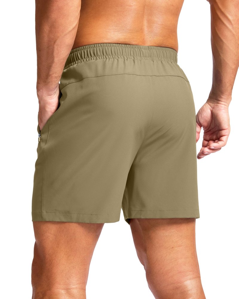 G Gradual Men's Athletic Running Shorts with Zipper Pockets Quick Dry 7"/ 5"/ 9" Workout Gym Shorts for Basketball Hiking(Dusty Khaki,5M)