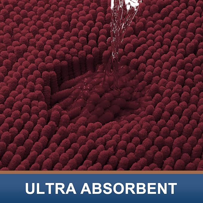 Smiry Luxury Chenille Bathroom Rugs 70x24, Extra Soft and Absorbent Shaggy Bath Mat, Machine Washable, Non-Slip Plush Carpet Runner for Tub, Shower, and Floor, Home Decor Accessories, Burgundy