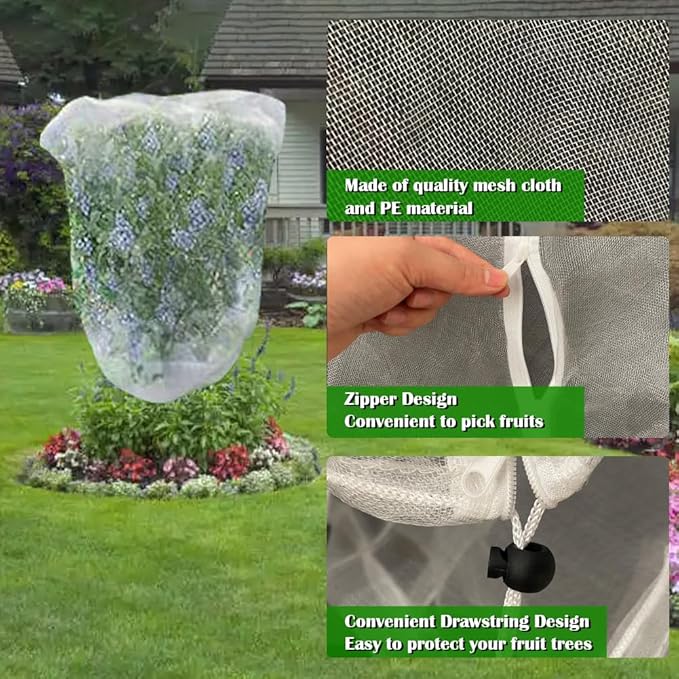 Fruit Tree Netting Covers with Zipper to Protect from Squirrels and Birds Large Netting for Fruit Trees Net Protection, Black, 10' x 13', 1 Pack
