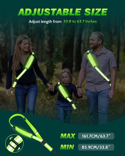 Fitense LED Reflective Belt Sash with Phone Holder with Rechargeable LED Armband 2-Pack, High Visibility Reflective Running Gear for Night Safety, 5 Colors & 3 Modes Light Up Armbands for Night Walkin