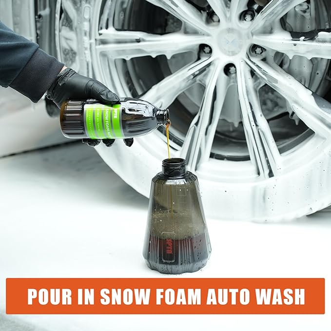 SPTA PRO Foam Cannon (Thicker Snow Foam Technology) with 1/4 Inch Quick Connector for Pressure Washer (Wide Mouth), 34 Oz Bottle (1/4" Quick Connector) with Adjustable Thick Foam+16Oz Car Wash Soap