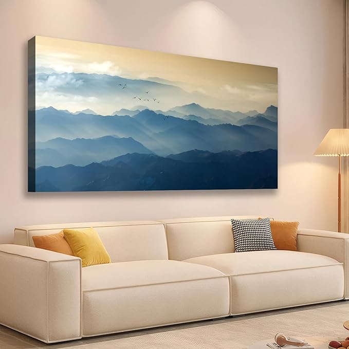 JLXART Wall Art Foggy Mountain with Bird Landscape Large Canvas Prints Wall Decor Living Room Bedroom Natural Scenery Office Decor Pictures 30"X58"