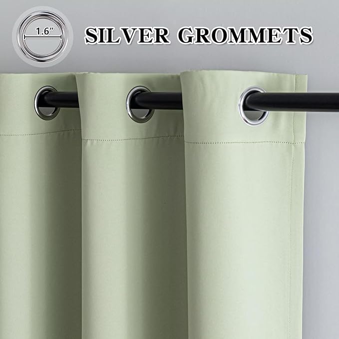 IGEMAEVE Sage Green Curtains 96 Inch Length 2 Panels Set, Light Filtering