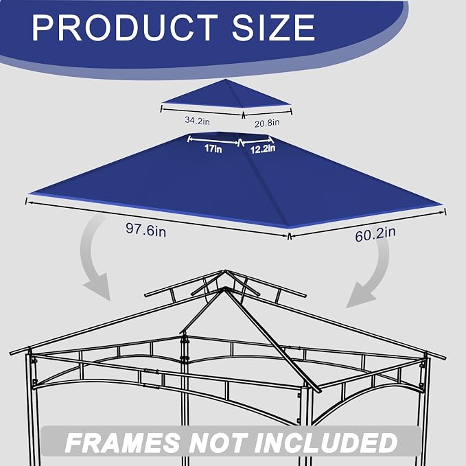 Grill Gazebo Replacement Roof, 5x8ft Outdoor BBQ Gazebo Canopy Cover, Double Tiered Grill Gazebo Replacement Roof for #L-GG001PST-F