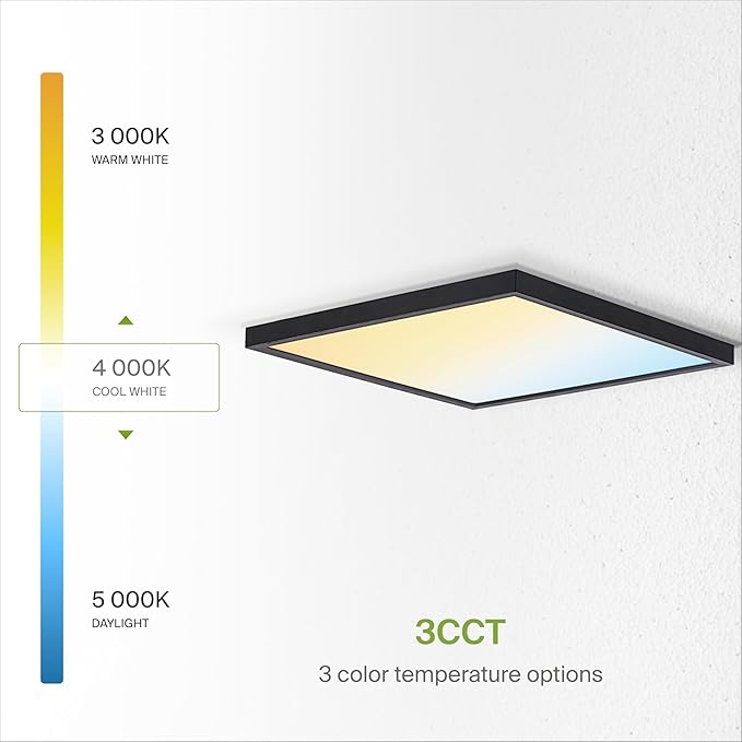 ASD LED 12" Square Flush Mount Ceiling Light Fixture, Low Profile Surface Lighting | 5CCT, Dimmable, Ultra-Thin, ETL Listed | 24W 1700LM 2700-6000K 120V | Kitchen, Bedroom, Hallway Lamp | Black