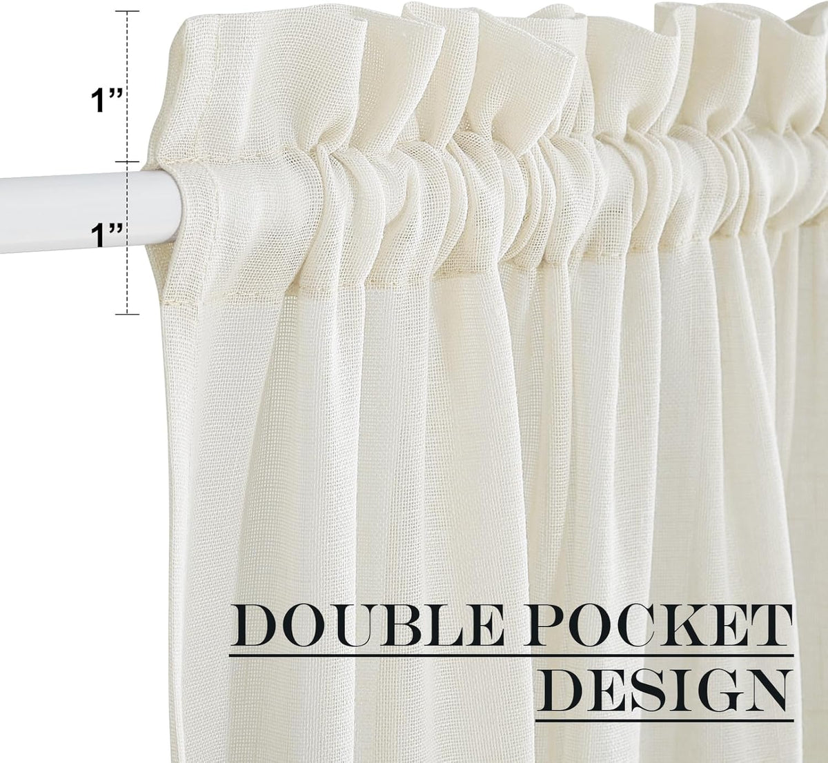NICETOWN Side Light Door Curtains 40 inch Length Privacy Linen Texture Semi Sheer French Door Curtain Panels for Front Glass Kitchen Window, Ivory White, 26" W x 40" L, 1 Panel