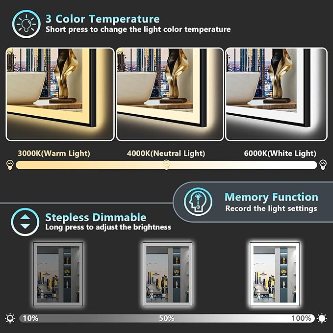 28x32 Black Framed LED Bathroom Mirror