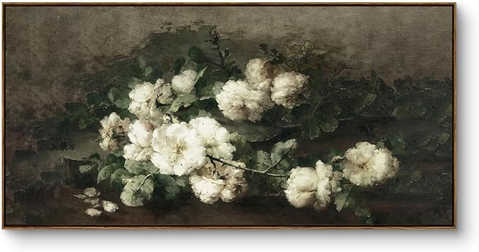 InSimSea Extra Large Framed Vintage Wall Art, Living Room Country Farmhouse Decor, Flowers Landscape Paintings, Canvas Prints, Retro Floral Long Pictures for Bedroom Above of Bed,24x48inch