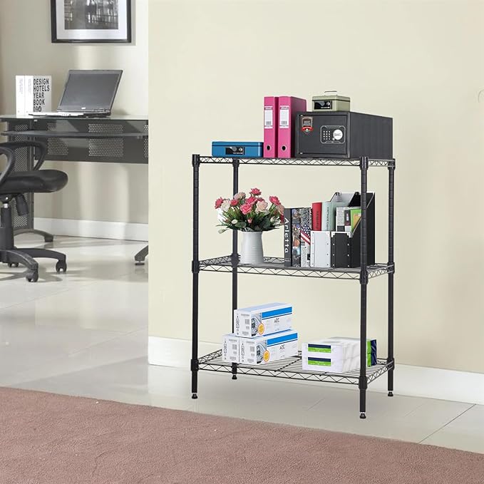 PayLessHere Shelf Shelving Pantry Storage Cabinet 3 Tier Adjustable Metal Storage Shelf 450 lbs Capacity NSF Certified Space Saving Design Adjustable Feet Easy Assembly (Black)