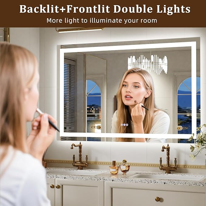 LED Bathroom Mirror with Lights, Backlit + Front Lit, 3 Color Modes, Memory