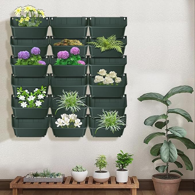 Vertical Wall Planter with 18 Pots, Hanging Garden Plant Flowerpot Holder