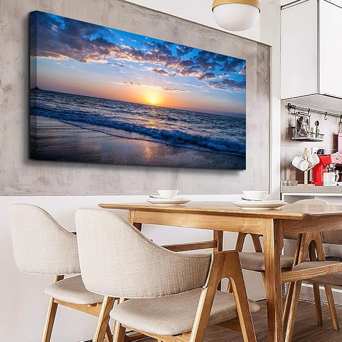 Wapluam Large Canvas Wall Art Sunset Beach Painting Picture Print on Canvas