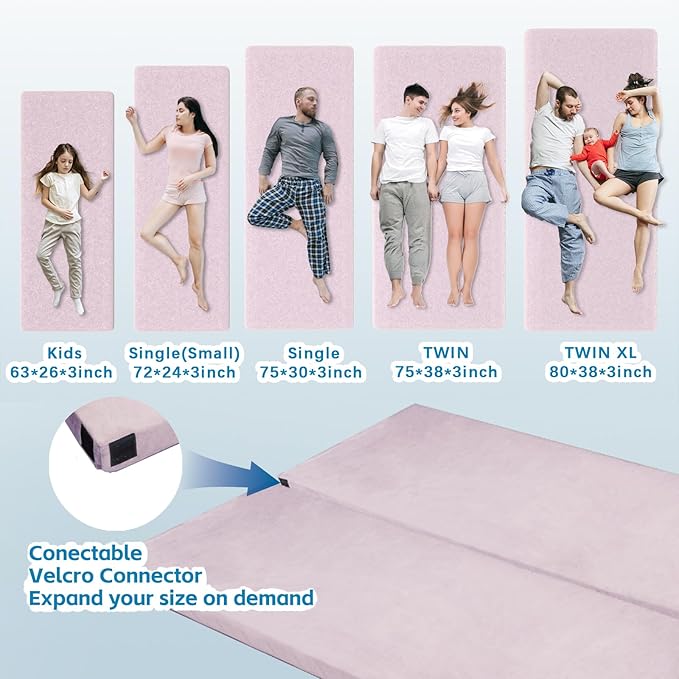 KingChii CertiPUR-US Memory Foam Camping Mattress, Portable Roll Up Travel Car Camping Mattress Sleeping Pad & Floor Mattress, Cot Mattress Guest Bed for Sleepover with Waterproof Cover & Travel Bag