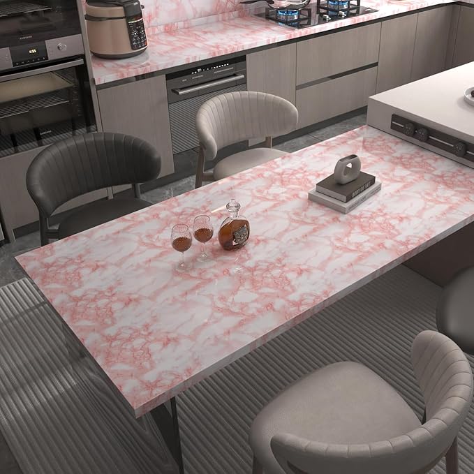 BAYYA Marble Paper Granite Pink/White Roll Peel and Stick Wallpaper