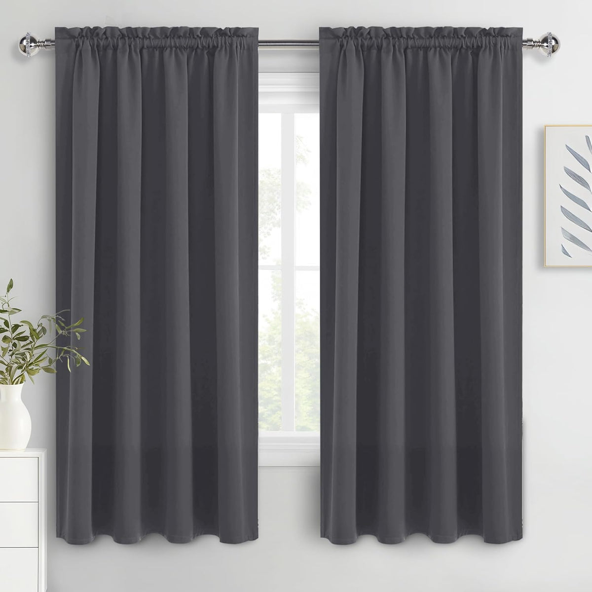 DWCN Blackout Curtains for Bedroom 63 Inch Length 2 Panels Set, Solid Thermal Insulated Energy Saving Rod Pocket Window Treatment Curtains Blackout Drapes (W42 x L63 Inch, Dark Grey)