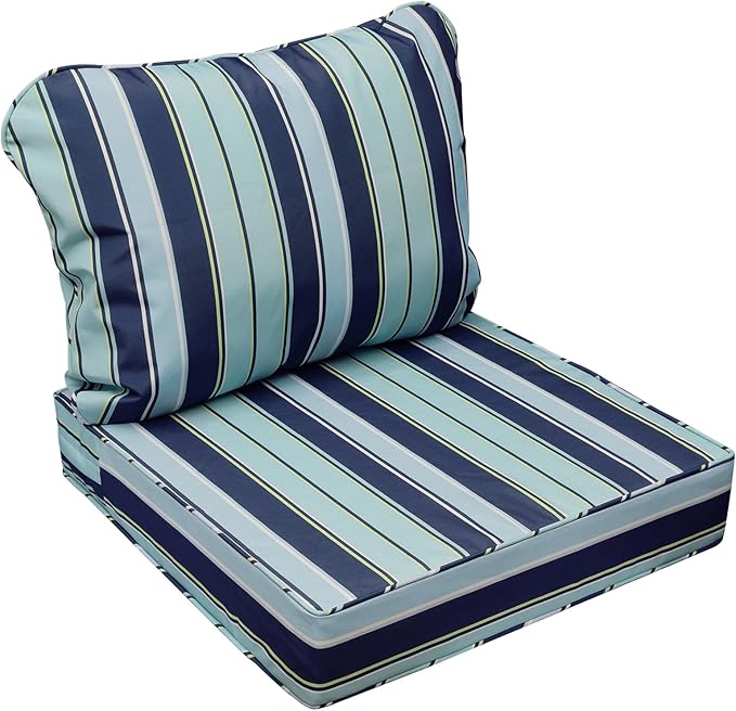 AAAAAcessories Outdoor Seat Cushions for Chairs, Fade-Resistant, Waterproof Patio Furniture Replacement Cushions, 19" x 19" x 3" + 19" x 17", Ash Teal Seaside Stripe