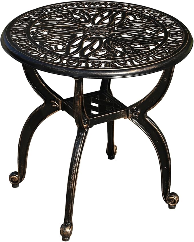 Cast Aluminum Outdoor Side Table, All Weather Round Small Coffee Table for Patio,Park,Lawn,Yard (18.5" Bronze)