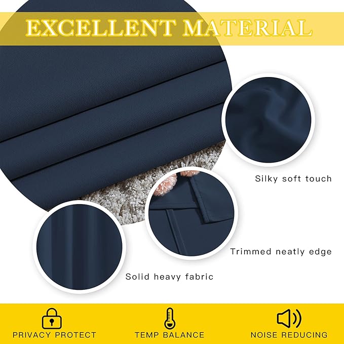 NICETOWN Blackout Navy Blue Bedroom Curtain 118 inches Long, Grommet Thermal