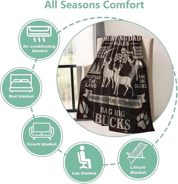 Hunting Dad Throw Blanket Gifts for Boys Girls Kids Adults, Deer Hunters Flannel Blankets for Travel Sofa Living Room Decor 40"x50"