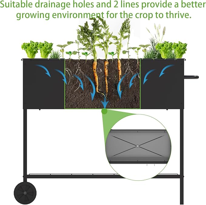 JWPEHOE 34 × 15 × 31 Inches Raised Garden Bed with Legs/Storage Shelf, Mobile Planter Box for Outdoor Plants, Elevated Garden Bed for Backyard, Balcony, Black