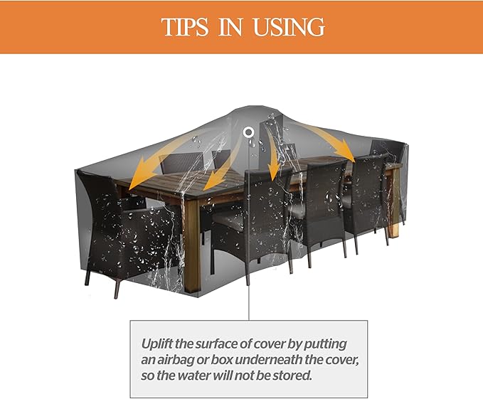 WJ-X3 Heavy-Duty Patio Furniture Cover, Waterproof & Windproof Outdoor Furniture Cover for Rectangle Table and Chairs, Fade-Resistant, 96" x 64" x 31", Gray