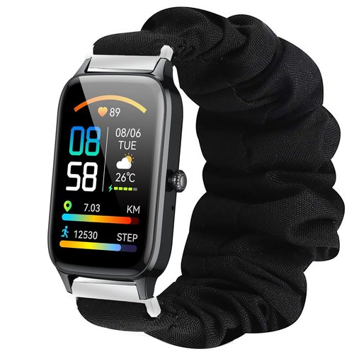 Lamshaw Compatible with Dyurwa P97 & Soudorv P97 Smart Watch Band, Scrunchie Elastic Fabric Replacement Straps, Black, One Size