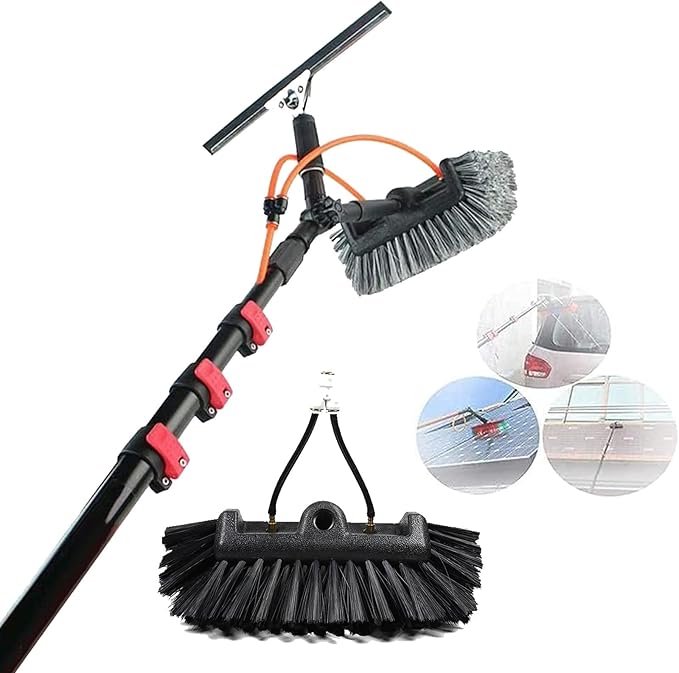 Window Cleaning Rod, PV Panel Cleaning Extendable Cleaner Roof Cleaning Tool for Cleaner Roof PV Panel Cleaning, 30cm Brush Head, 8m Rod.,5.4M/18FT