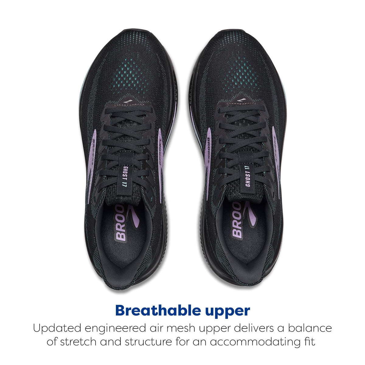 Brooks Women’s Ghost 17 Neutral Running Shoe - Grey/Clearwater/Purple - 9.5 Wide