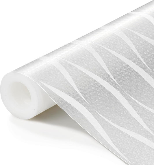 Shelf Liner, Waterproof Refragerator Liner, Drawer Liners for Kitchen Cabinet, Bathroom Sink Mat No Slip Cupboard Mats Non Adhesive Fridge Liner EVA Place Mats Roll - Clear Wave 17.5"×197"
