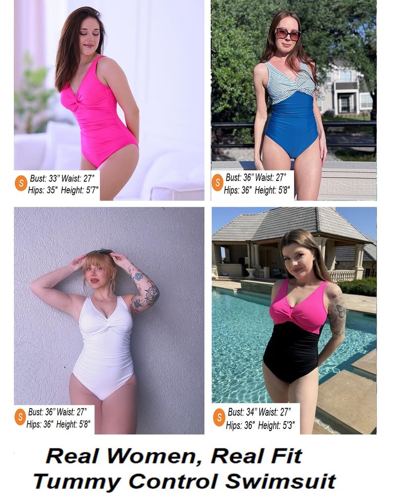 Holipick White Women Tummy Control One Piece Swimsuit - Push Up Bathing Suit Full Coverage Slimming Swimwear XS