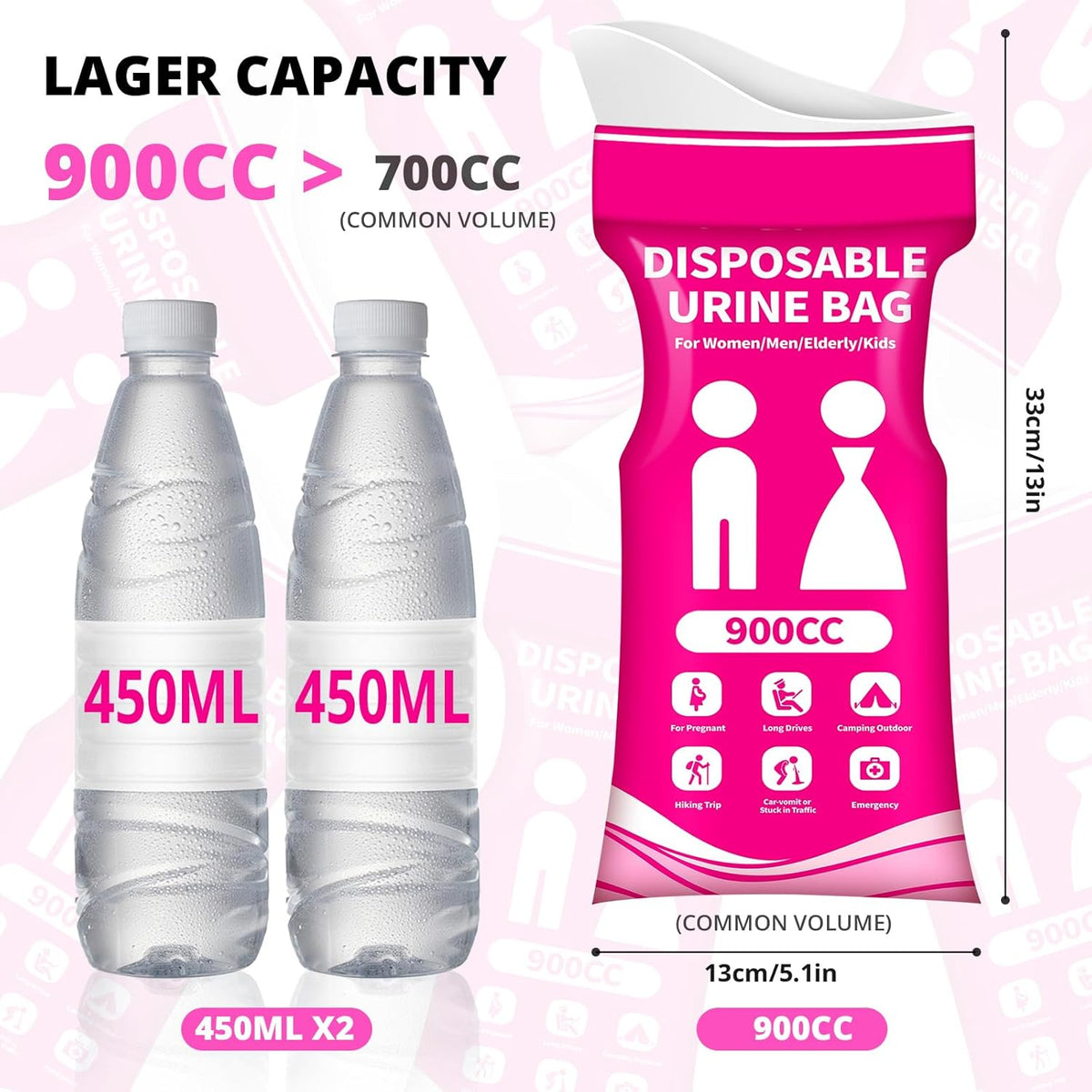 Skiennix Disposable Urine Bag - 900ML Portable Pee Bags for Travel | 8/12/20/24/28 PCS for Emergencies