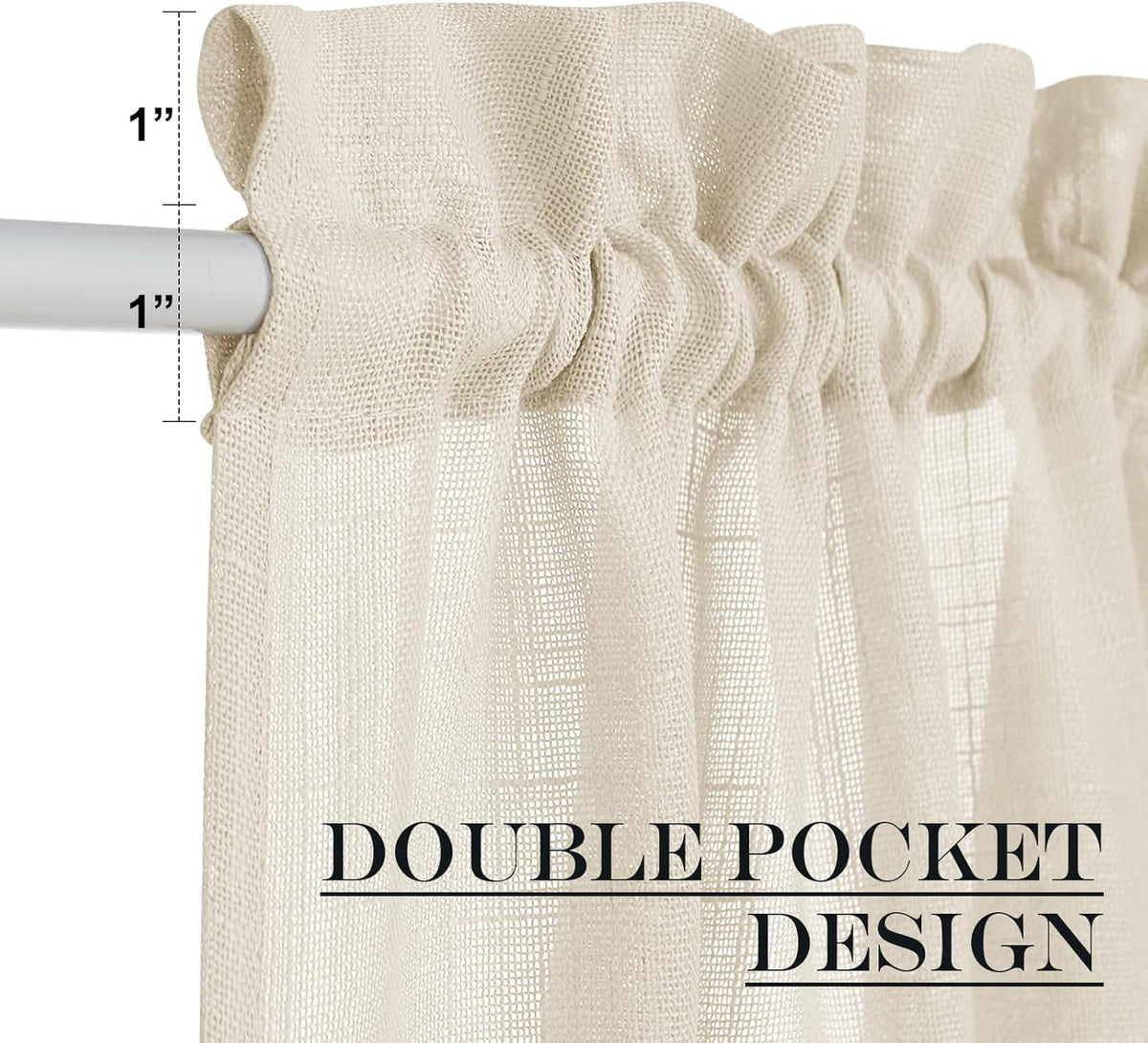NICETOWN Sheer Privacy Curtains for Front Back Door,Farmhouse Rod Pocket Small Kitchen Short Panel French Door Curtains for Windows, 26" W x 64" L, 1 Piece, Beige