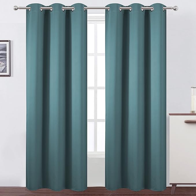 LEMOMO Sea Teal Thermal Blackout Curtains/38 x 84 Inch/Set of 2 Panels Room