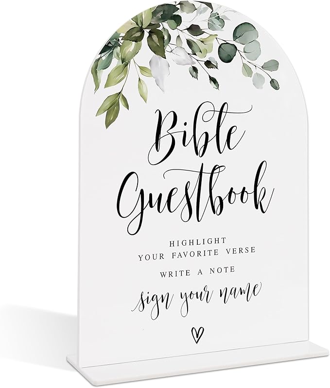 Wedding Signs for Reception, Green Leaves Bible Guestbook Sign, Wedding Reception Signage, Bridal Shower Table Decorations with Base, Supplies for Proposal, Bridal Shower Events and Ceremony, 15