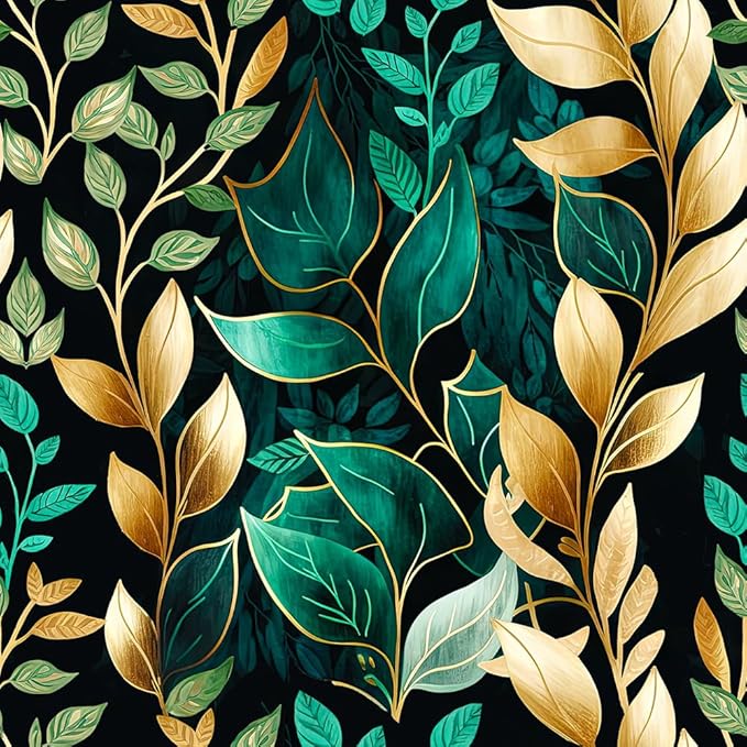 Vintage Dark Green Vine Leaf Plants Black Golden Fairy Garden Peel and Stick