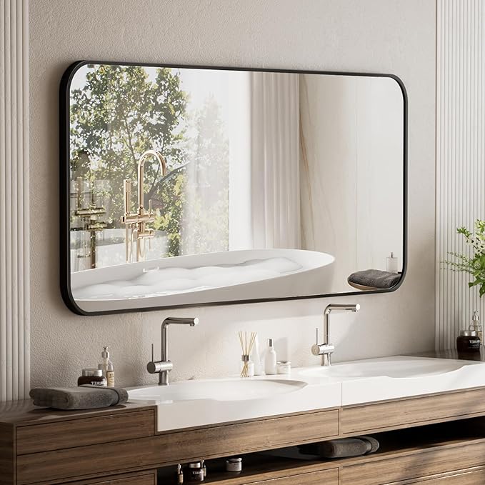 BEAUTYPEAK 30" x 40" Black Metal Frame Rectangle Vanity Mirror