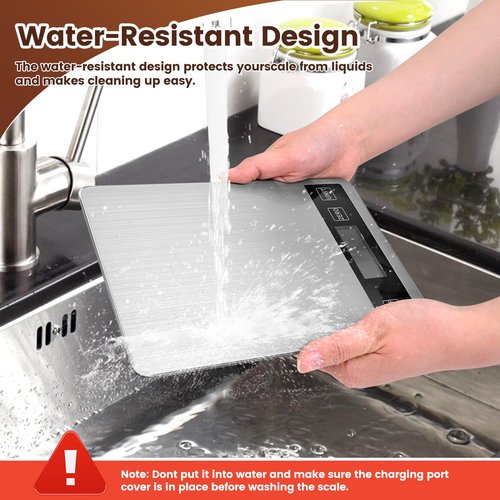 33lb Food Scale, Digital Kitchen Scale Batteries and USB Charging,1g/0.05oz Precise Graduation, Waterproof Stainless Steel with LCD Display Weight Grams and oz for Cooking Baking (Stainless Steel)