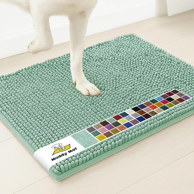 Muddy Mat® | Super Water Absorbent Door Mat Indoor, Microfiber Quick Dry Chenille Entryway Rug, Slip Resistant Front Door Mat, Indoor Mats for Entryway, Machine Washable Pet Rug, Sea Green 32" x 44"