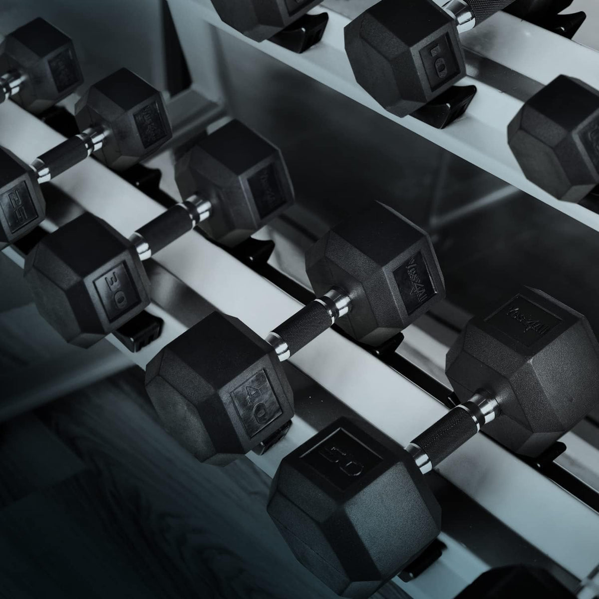 Yes4All Hex Dumbbells - Chrome/Rubber Grip Hand Weights with Anti-Slip Design | 10-30 LBS Pair