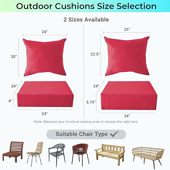 IPYNBAP Outdoor Cushions for Patio Furniture,Outdoor Seat Cushion Set 24 x 24 x 4 Inch,Waterproof & Fade Resistant Outdoor Chair Cushions,Deep Patio Chair Cushion with Removable Cover,Burgundy