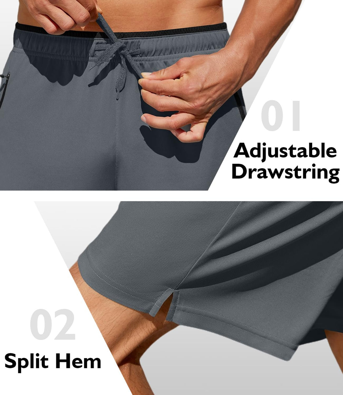 PINSPARK Men's Athletic Running Shorts - 7" Quick Dry Mesh Workout Shorts with Zipper Pockets