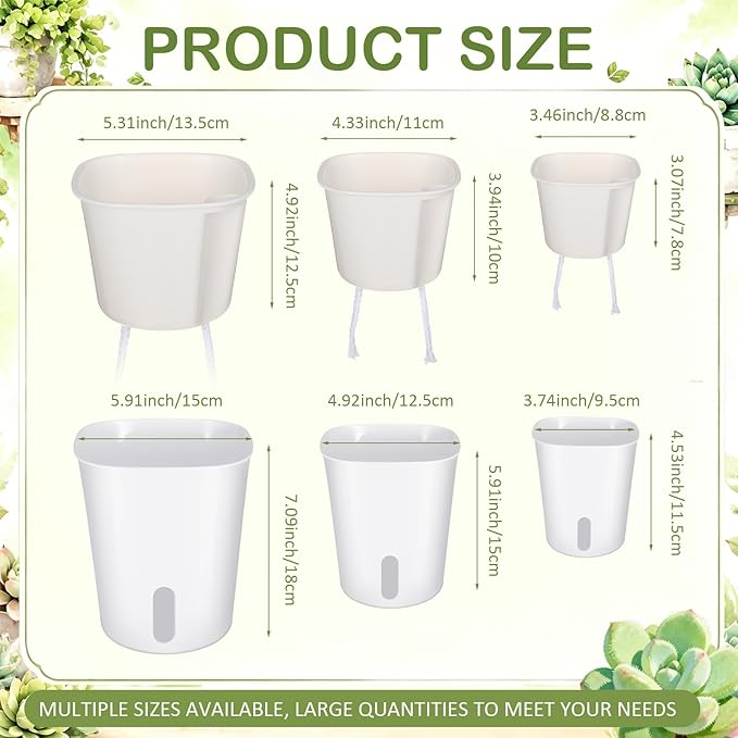Ziliny 18 Pcs Self Watering Pots Plastic Plant 3 Sizes Flower Plant Pot with Inner White Flower Pots for Indoor House Plants Plastic Self Watering Pot for Herbs Flowers (S,M,L)