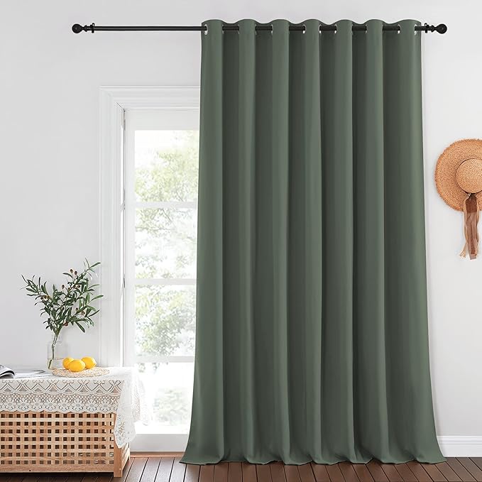 NICETOWN Sage Green Sliding Door Curtains 95 inches Long
